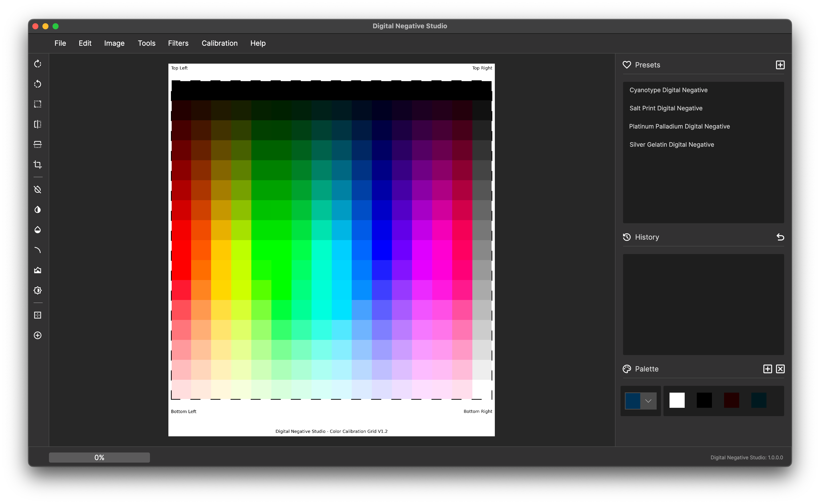 Opening the ink colour calibration grid